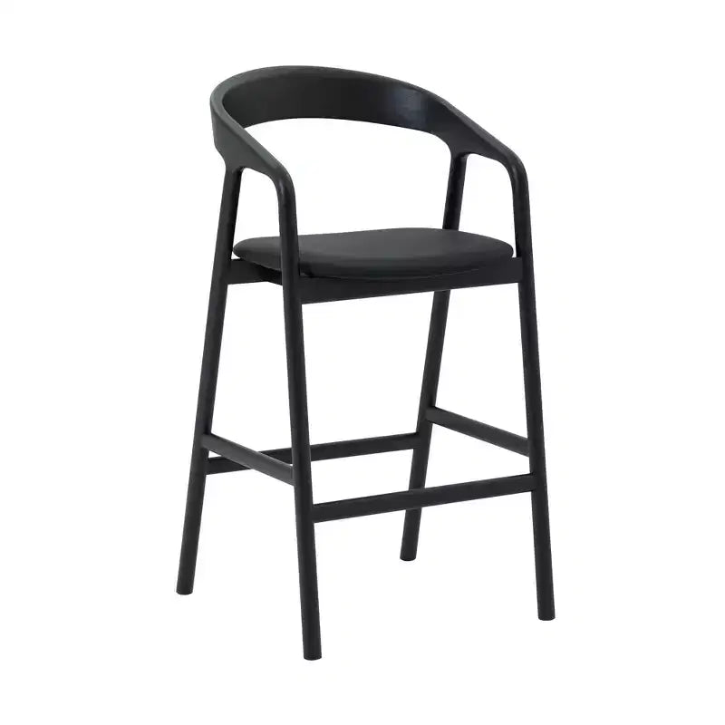 Armen Living Apache Wood and Faux Leather Counter Height Barstool Black Oak