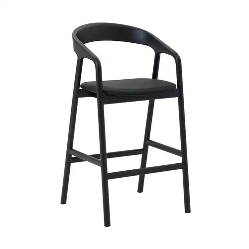 Armen Living Apache Wood and Faux Leather Counter Height Barstool Black Oak