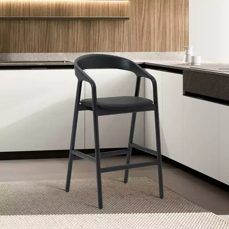 Tabouret de bar hauteur comptoir Apache en bois et similicuir chêne noir Armen Living