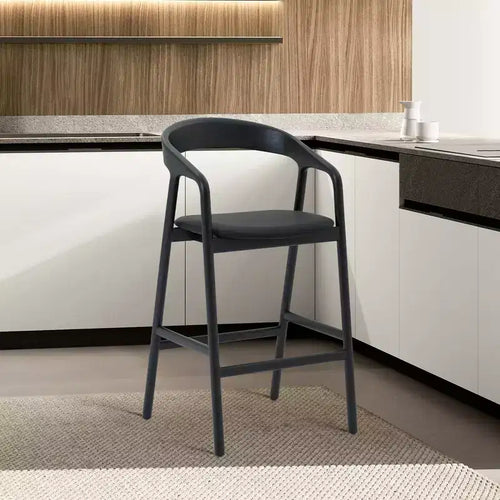 Tabouret de bar hauteur comptoir Apache en bois et similicuir chêne noir Armen Living