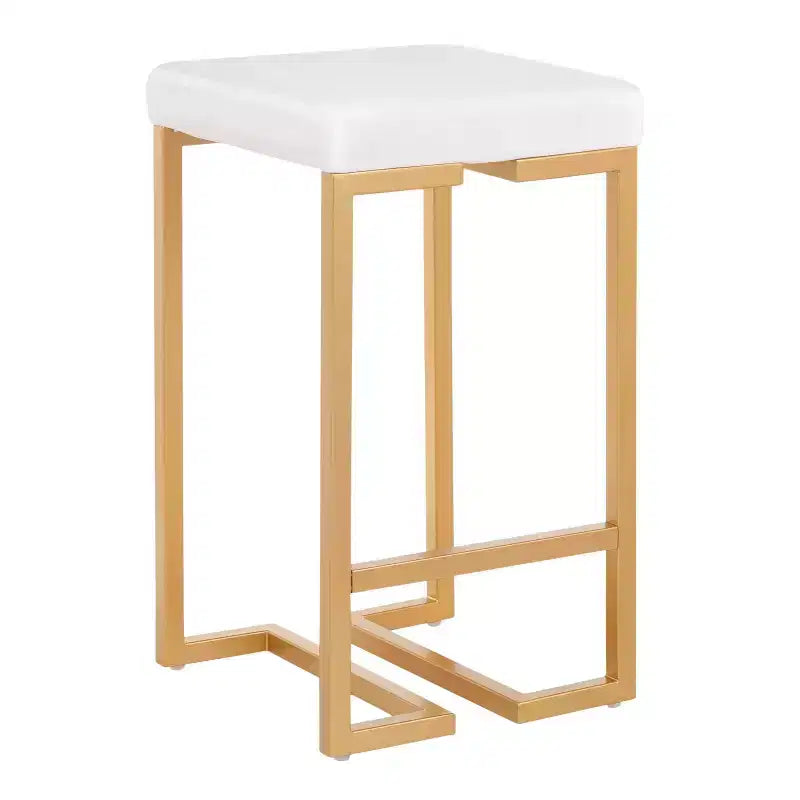 Lot de 2 tabourets de bar à hauteur de comptoir Midas 66 cm avec cadre doré et siège en velours blanc - LumiSource