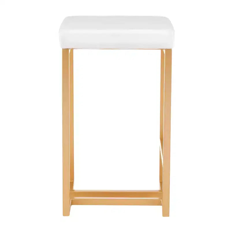 Lot de 2 tabourets de bar à hauteur de comptoir Midas 66 cm avec cadre doré et siège en velours blanc - LumiSource