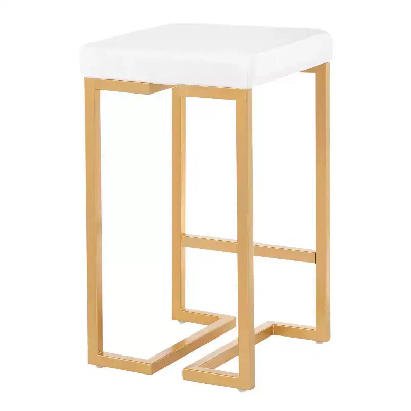 Lot de 2 tabourets de bar à hauteur de comptoir Midas 66 cm avec cadre doré et siège en velours blanc - LumiSource