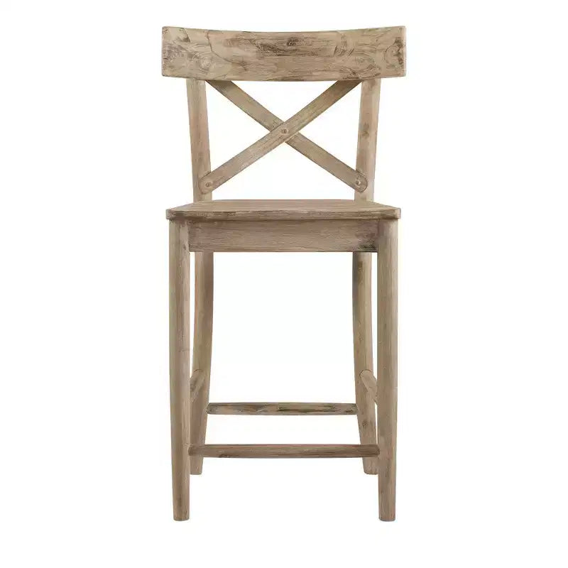 Picket House Furnishings Tabouret de bar hauteur comptoir Keaton 1 pc Plage : Milieu de siècle moderne, Structure en acacia, Design dossier en X