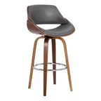 26" Mona Contemporary Counter Height Barstool Walnut/Gray - Armen Living: Swivel, Chrome Footrest