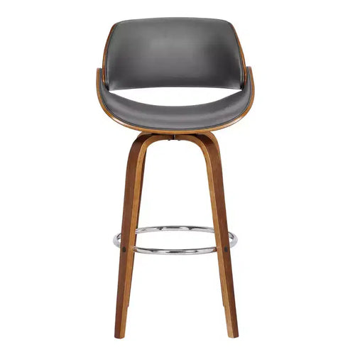Tabouret de bar contemporain Mona 26 po (66 cm) noyer/gris - Armen Living : pivotant, repose-pieds chromé