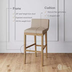 Tabouret de bar à hauteur de comptoir Nathan James en bois rembourré, lin brun clair : cadre en bois d'hévéa, capacité de 136 kg