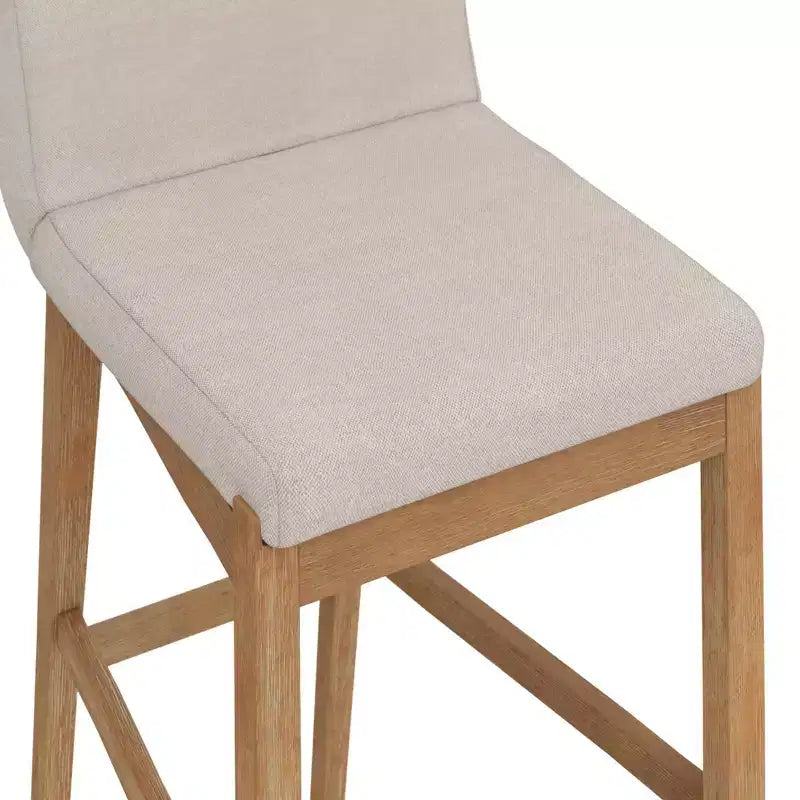 Tabouret de bar à hauteur de comptoir Nathan James en bois rembourré, lin brun clair : cadre en bois d'hévéa, capacité de 136 kg