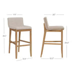 Tabouret de bar à hauteur de comptoir Nathan James en bois rembourré, lin brun clair : cadre en bois d'hévéa, capacité de 136 kg