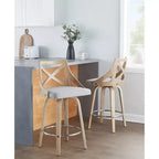 Lot de 2 tabourets de bar hauteur comptoir Charlotte Blanc délavé/Gris clair - LumiSource : pivotants rembourrés, cadre en bois