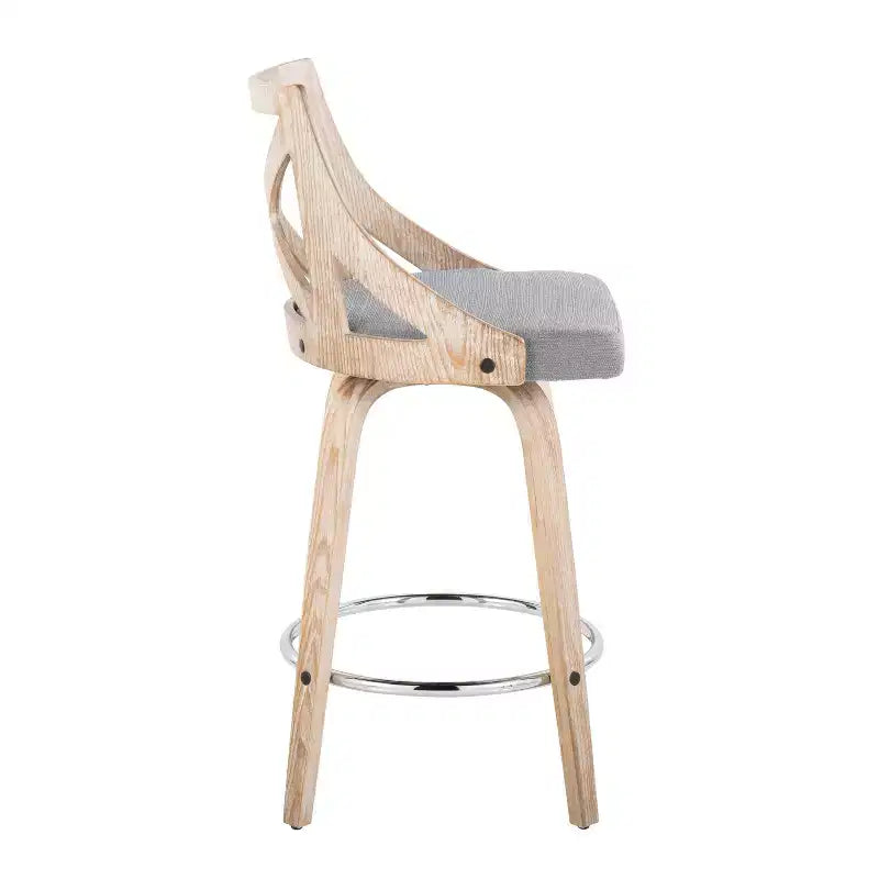Lot de 2 tabourets de bar hauteur comptoir Charlotte Blanc délavé/Gris clair - LumiSource : pivotants rembourrés, cadre en bois