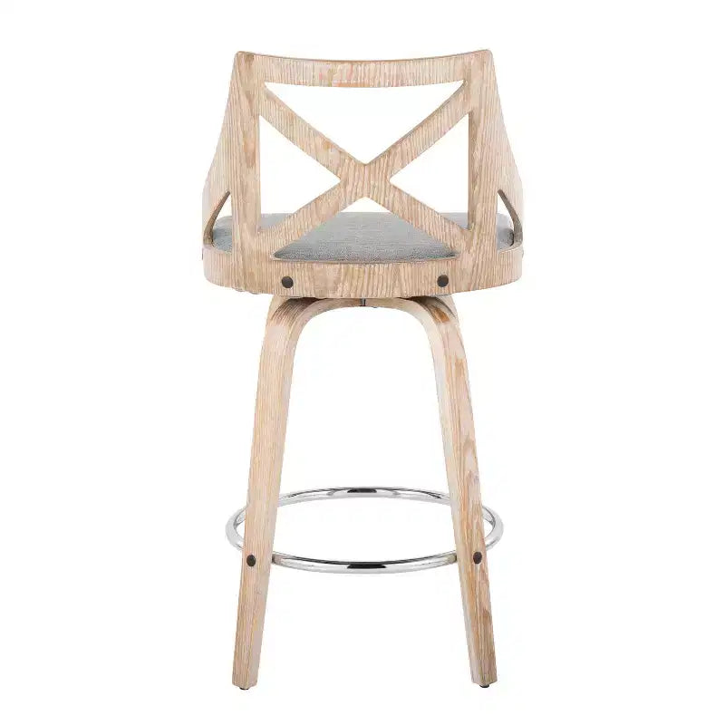 Lot de 2 tabourets de bar hauteur comptoir Charlotte Blanc délavé/Gris clair - LumiSource : pivotants rembourrés, cadre en bois