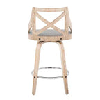 Lot de 2 tabourets de bar hauteur comptoir Charlotte Blanc délavé/Gris clair - LumiSource : pivotants rembourrés, cadre en bois