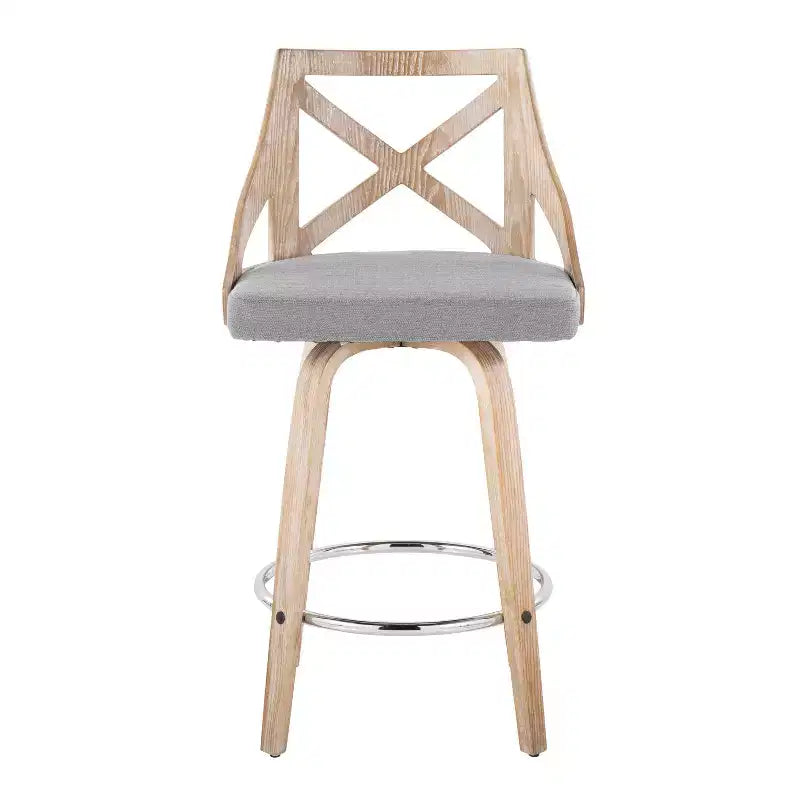 Lot de 2 tabourets de bar hauteur comptoir Charlotte Blanc délavé/Gris clair - LumiSource : pivotants rembourrés, cadre en bois