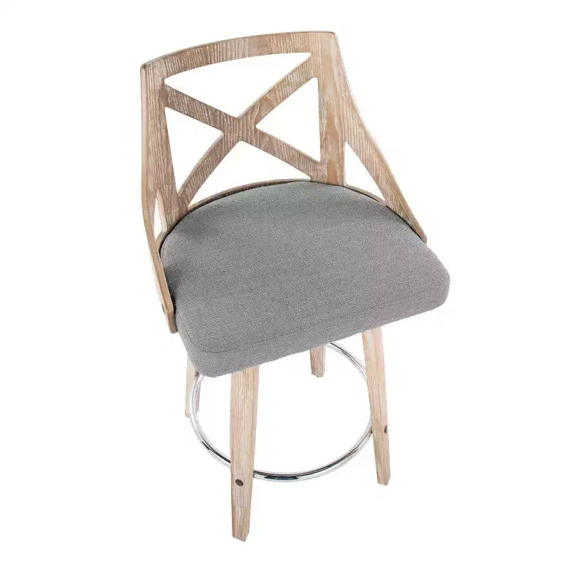 Lot de 2 tabourets de bar hauteur comptoir Charlotte Blanc délavé/Gris clair - LumiSource : pivotants rembourrés, cadre en bois