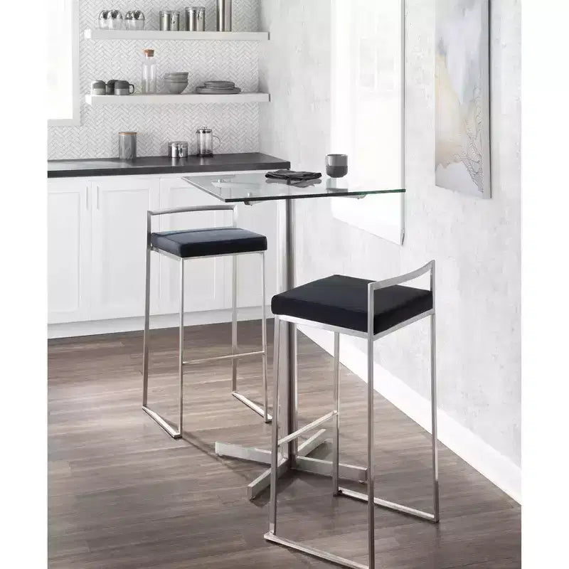 Lot de 3 tabourets de bar empilables LumiSource Fuji, acier inoxydable/velours noir