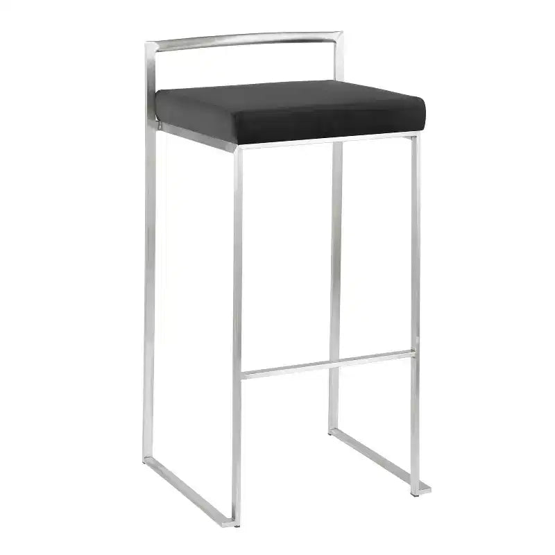 Lot de 3 tabourets de bar empilables LumiSource Fuji, acier inoxydable/velours noir