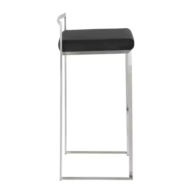 Lot de 3 tabourets de bar empilables LumiSource Fuji, acier inoxydable/velours noir