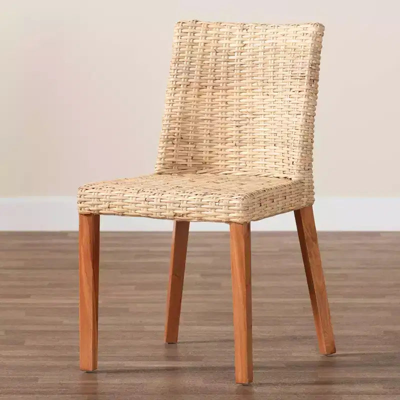 Chaise de salle à manger bali & pari Rowen en rotin et bois d'acajou miel clair/miel
