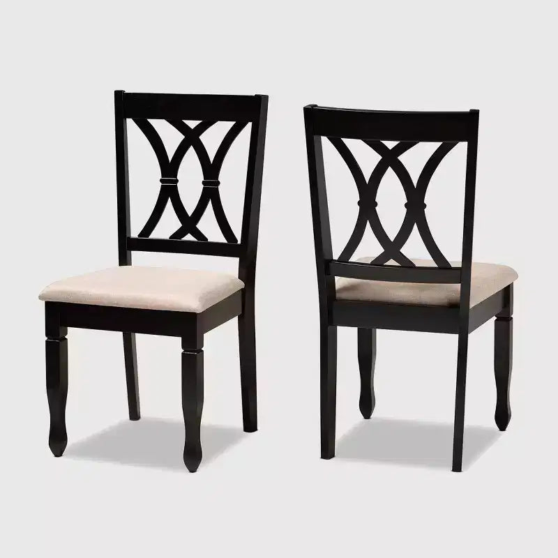 Baxton Studio Lot de 2 chaises de salle à manger en bois rembourrées Reneau, marron sable/espresso