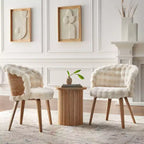 Lifestorey Lot de 2 chaises de salle à manger Amanda en fausse fourrure Blanc cassé/chêne rustique