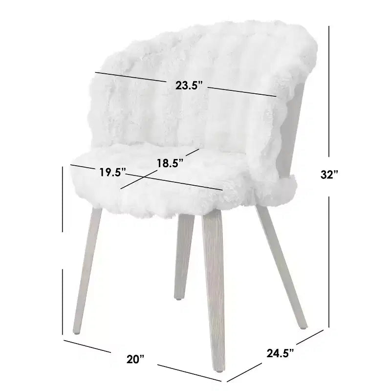 Lifestorey Lot de 2 chaises de salle à manger Amanda en fausse fourrure Blanc cassé/chêne rustique