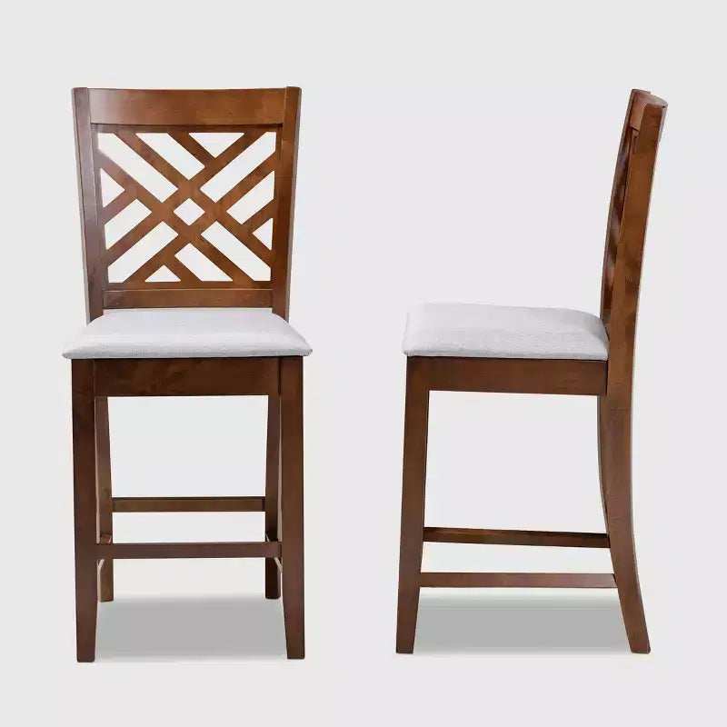 Ensemble de 2 chaises de bar hauteur comptoir Caron en tissu gris/noyer - Baxton Studio