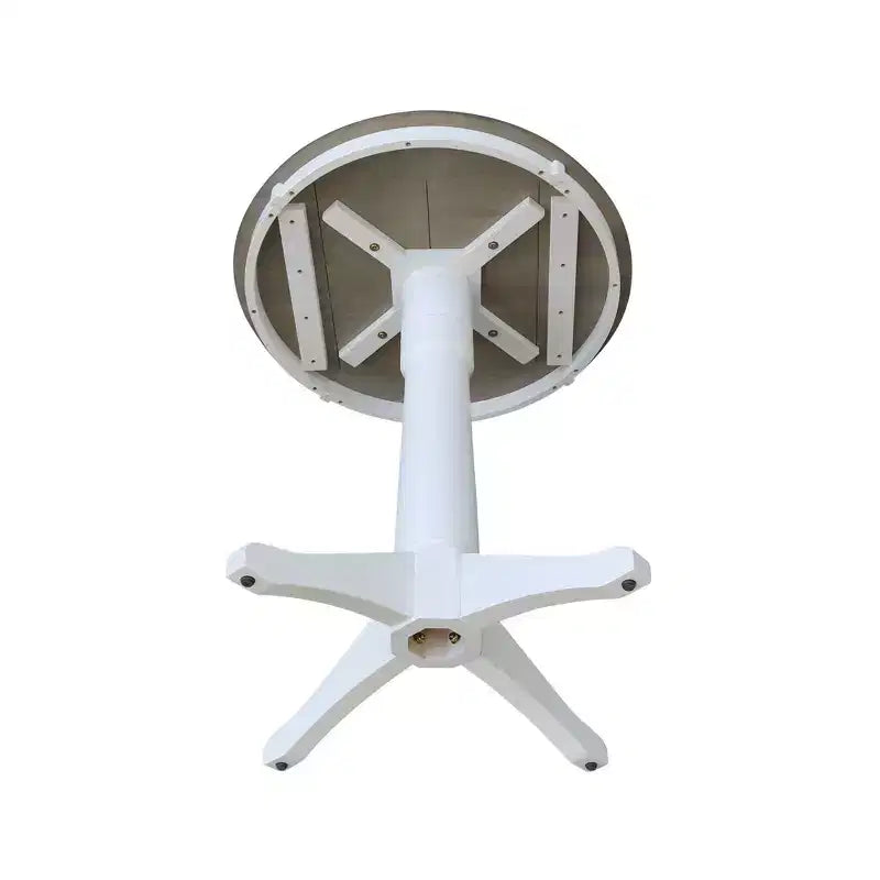Table piédestal ronde Lane hauteur comptoir 36" Blanc/Gris chiné - International Concepts : Bois massif, Non extensible