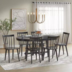 Ensemble de salle à manger extensible 7 pièces Lifestorey Edmonton Farmhouse avec chaises en bois massif noir mat