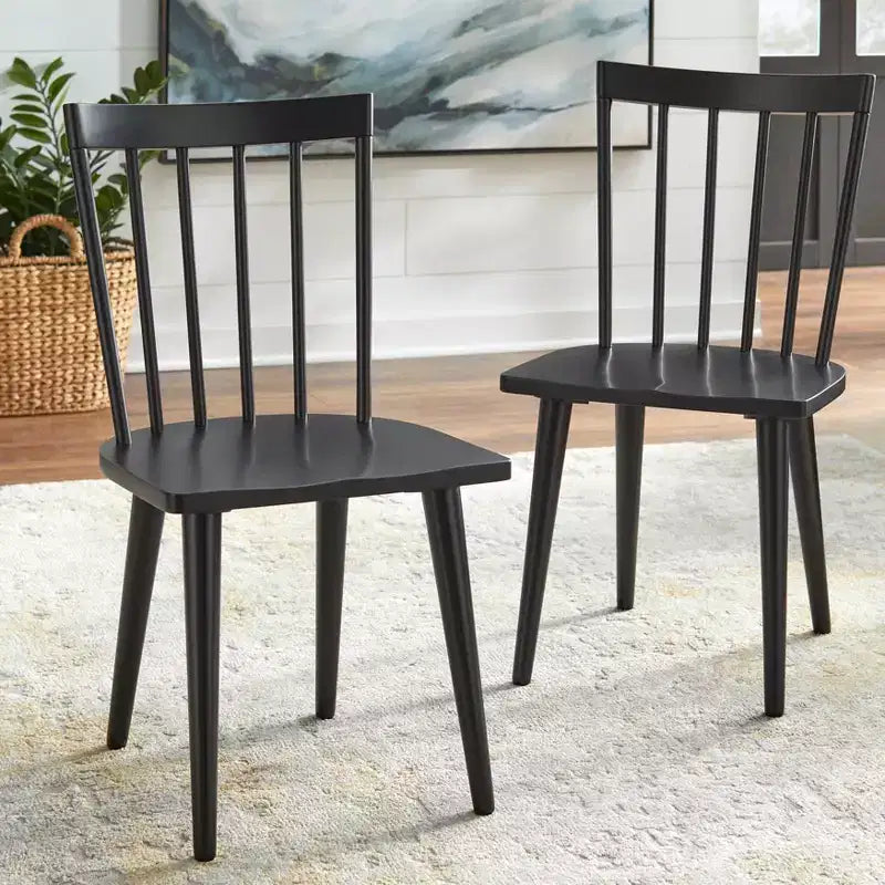 Ensemble de salle à manger extensible 7 pièces Lifestorey Edmonton Farmhouse avec chaises en bois massif noir mat