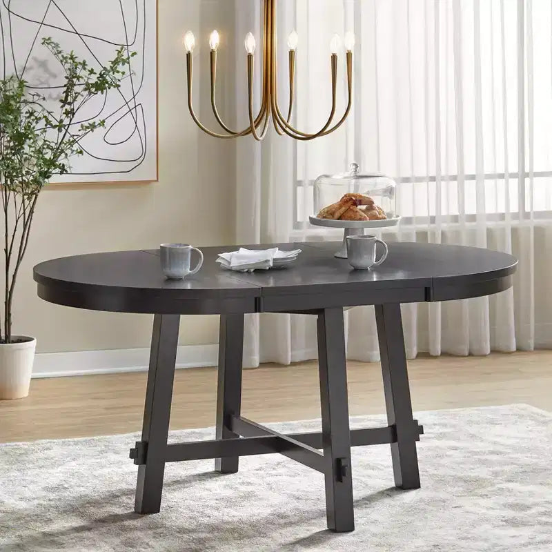 Ensemble de salle à manger extensible 7 pièces Lifestorey Edmonton Farmhouse avec chaises en bois massif noir mat