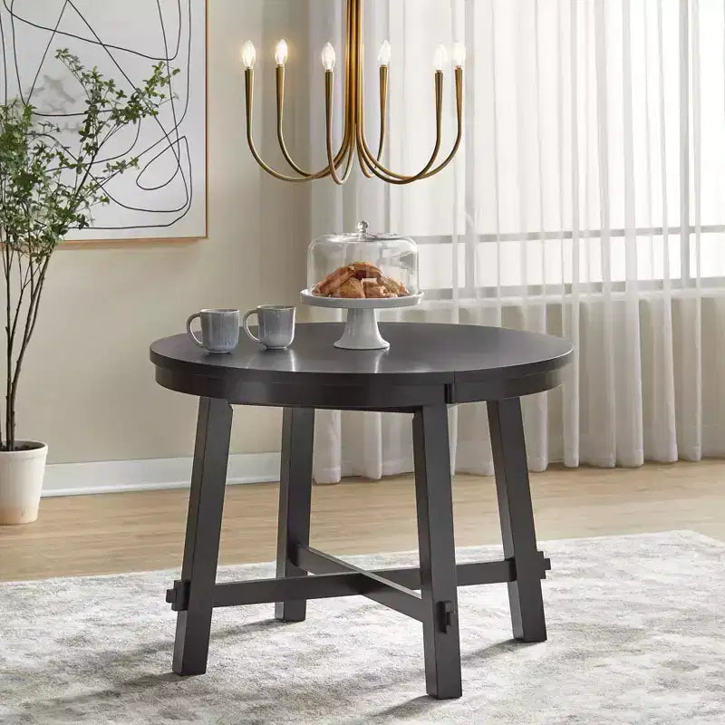 Ensemble de salle à manger extensible 7 pièces Lifestorey Edmonton Farmhouse avec chaises en bois massif noir mat