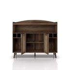 Buffet Klimar à étagères ouvertes en noyer vieilli - miBasics : Bahut Mid-century, 6 casiers à bouteilles, porte tissée