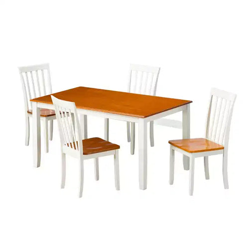 5pc Bloomington Dining Set White/Honey Oak - Boraam: Rubberwood Frame, Farmhouse Style, Seats Six