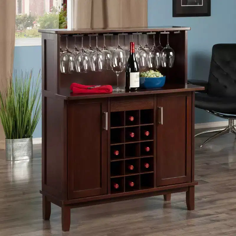 Beynac Bar à vin Cappuccino - Winsome : Armoire de rangement, Porte-verres, Vaisselier