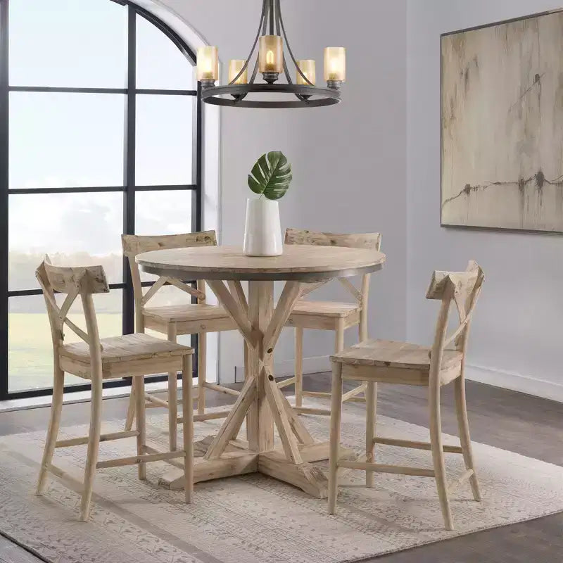 Table de salle à manger ronde hauteur comptoir Keaton Picket House Furnishings Beach : 36 po de haut, piedestal, 4 places