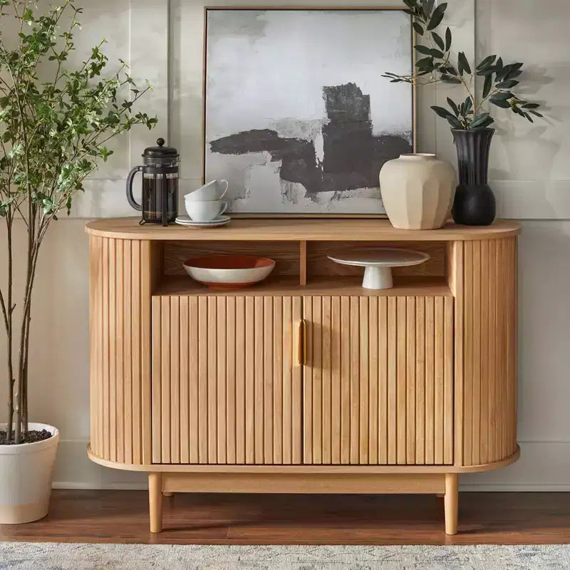 Lifestorey Kendrick Buffet Ovale à 2 Tiroirs Cannelés Chêne Clair