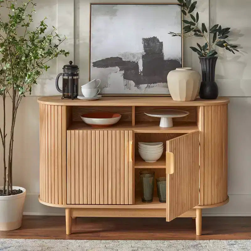 Lifestorey Kendrick Buffet Ovale à 2 Tiroirs Cannelés Chêne Clair