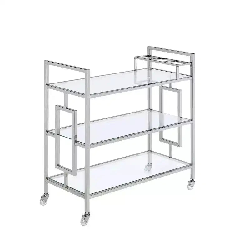 Chariot de bar Harper Chrome - Picket House Furnishings : Glamour moderne, étagères en verre trempé, à roulettes