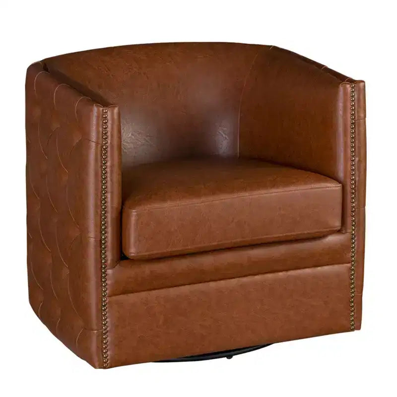 Fauteuil pivotant à dossier touffeté Milton - Madison Park : rembourré, aucun assemblage, finition bronze plaqué