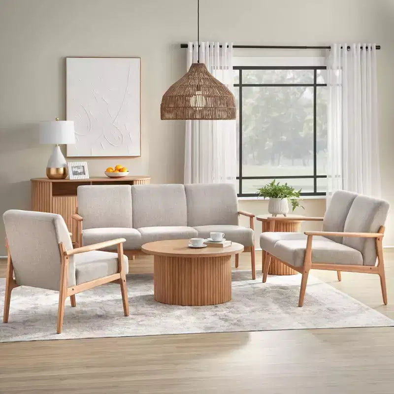 Causeuse Lifestorey Beaumont avec cadre en bois massif rembourré, couleur naturelle/beige