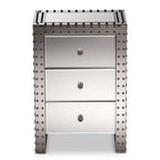 Azura Nightstand Bedside Table Silver - Baxton Studio: 3-Drawer, Crystal Knobs, Fully Assembled