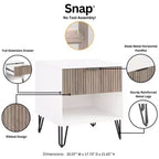 Table de Chevet Manhattan Comfort Dumbo à 1 Tiroir Blanc/Gris Rustique : Cadre Contemporain en MDF, Étagère Ouverte, Finition Texturée