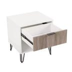 Table de Chevet Manhattan Comfort Dumbo à 1 Tiroir Blanc/Gris Rustique : Cadre Contemporain en MDF, Étagère Ouverte, Finition Texturée