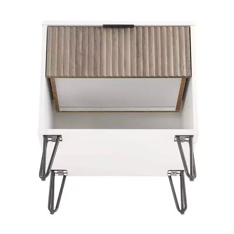 Table de Chevet Manhattan Comfort Dumbo à 1 Tiroir Blanc/Gris Rustique : Cadre Contemporain en MDF, Étagère Ouverte, Finition Texturée