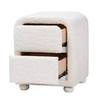 Baxton Studio Bonilla Table de chevet à 2 tiroirs en tissu "Teddy Bear" et bois d'hévéa blanc : Moderne, glissières métalliques, finition lisse