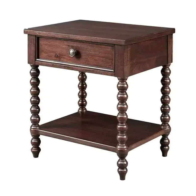 Table de chevet Beckett brun Maroc : Table de chevet Madison Park avec tiroir, placage en bois d'hévéa moderne