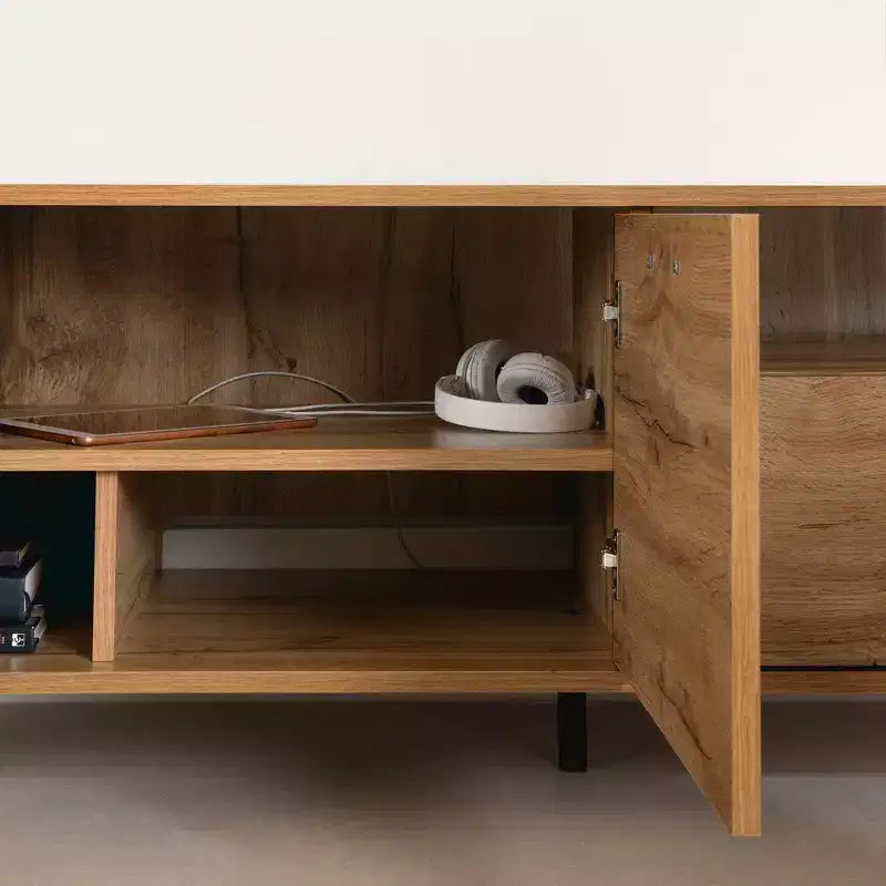 Meuble TV Musano de South Shore pour téléviseurs jusqu'à 60" avec portes et tiroir Chêne Nordik : Style urbain, gestion des câbles, espace de rangement
