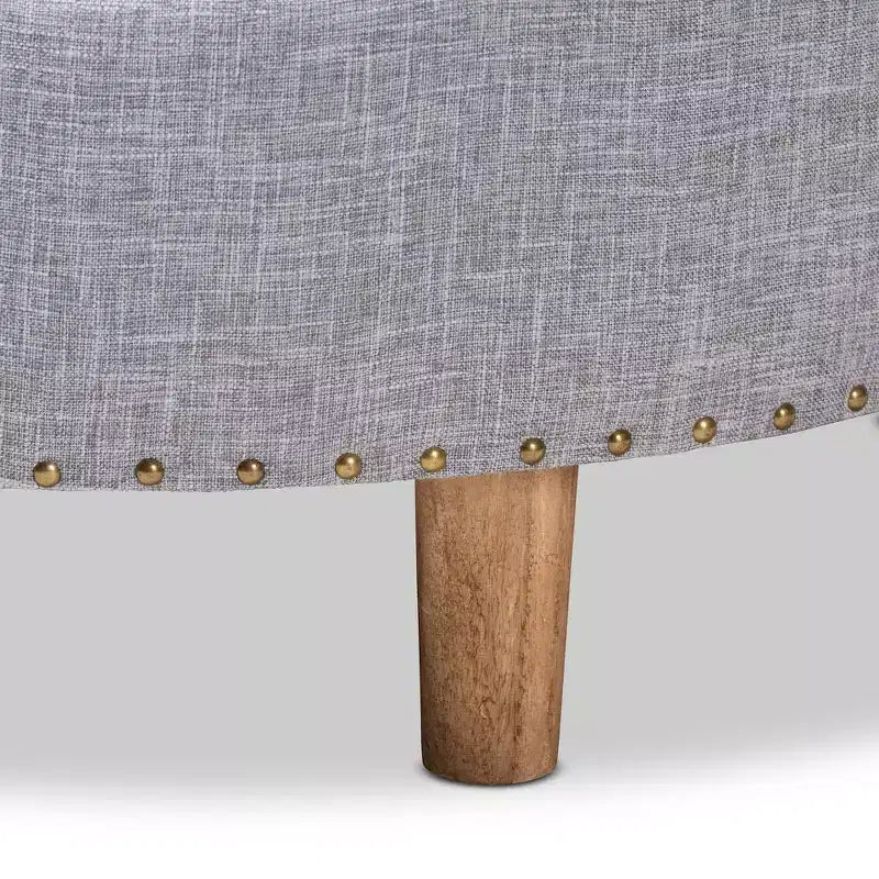 Baxton Studio Vinet Pouf Rond de Cocktail en Bois Naturel Gris : Table Basse Ronde Rembourrée Moderne, Capacité de 113 kg