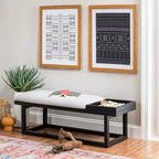 Powell Lemire Modern Bench with Tray and Upholstery Black Finished/Gray: Rectangular, Polyester, Spot Clean, 300 lbs Capacity